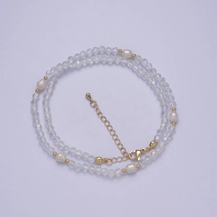 Collana con perle e perline di vetro trasparente, collana con perline sfaccettate trasparenti | Prezzo di liquidazione WA-610 per la vendita all'ingrosso da parte di Aim Eternal