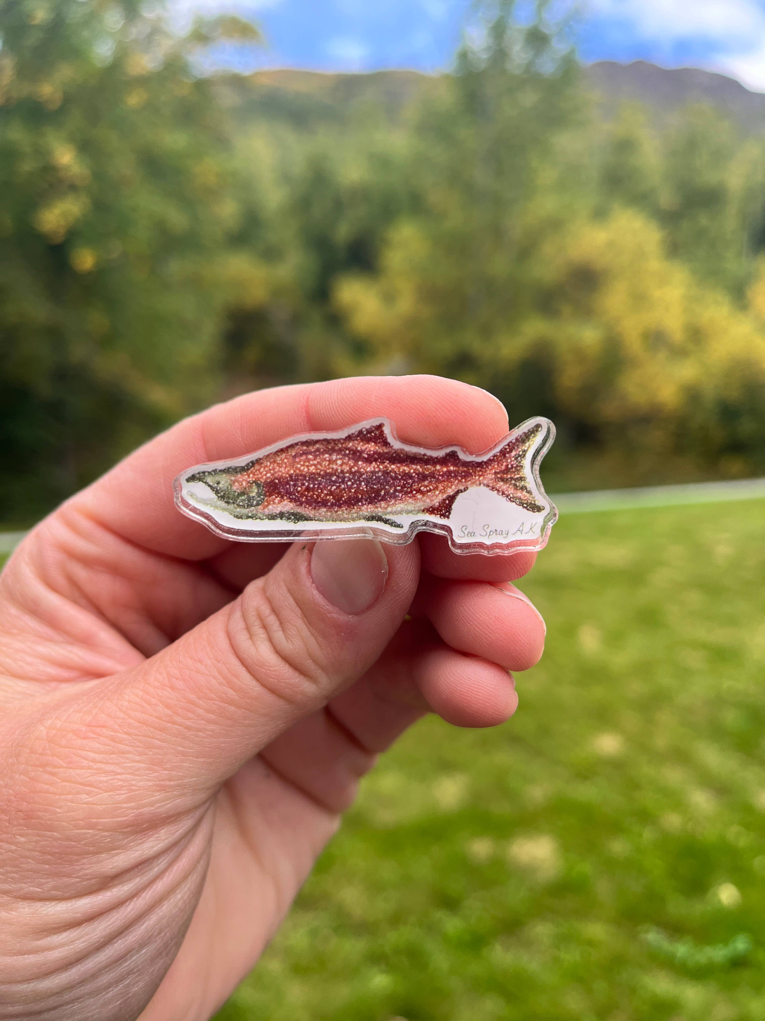 Sea Spray AK - Wholesale Lapel Pin/Button - Sockeye Salmon Pin Perfect For Hats, Bags, And Clothes0