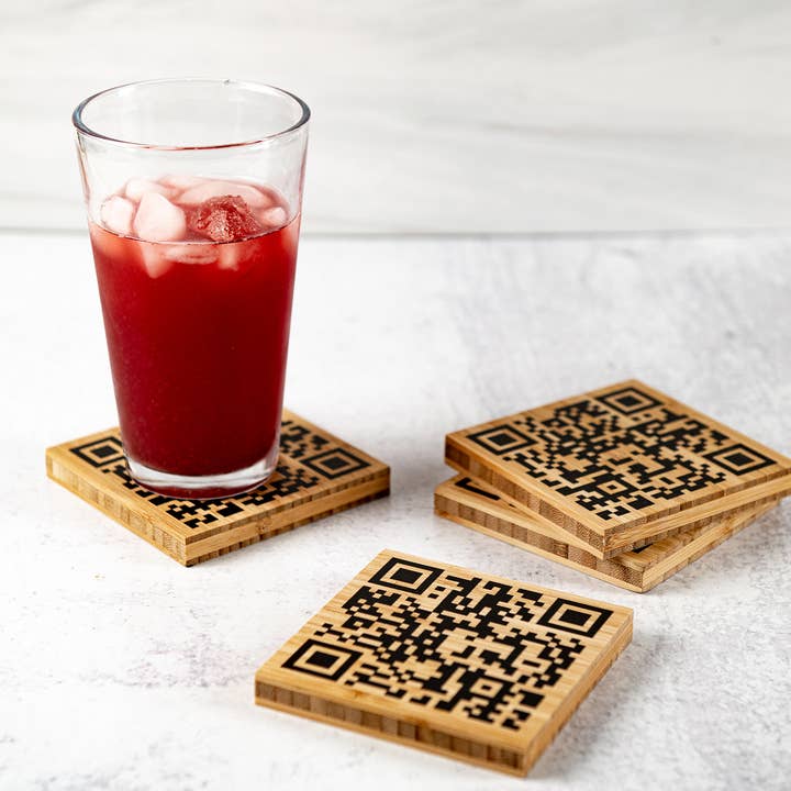 Left Coast Original – Base de copos por atacado – PORTA-COPOS DE BAMBU COM CÓDIGO QR - Conjunto de 45