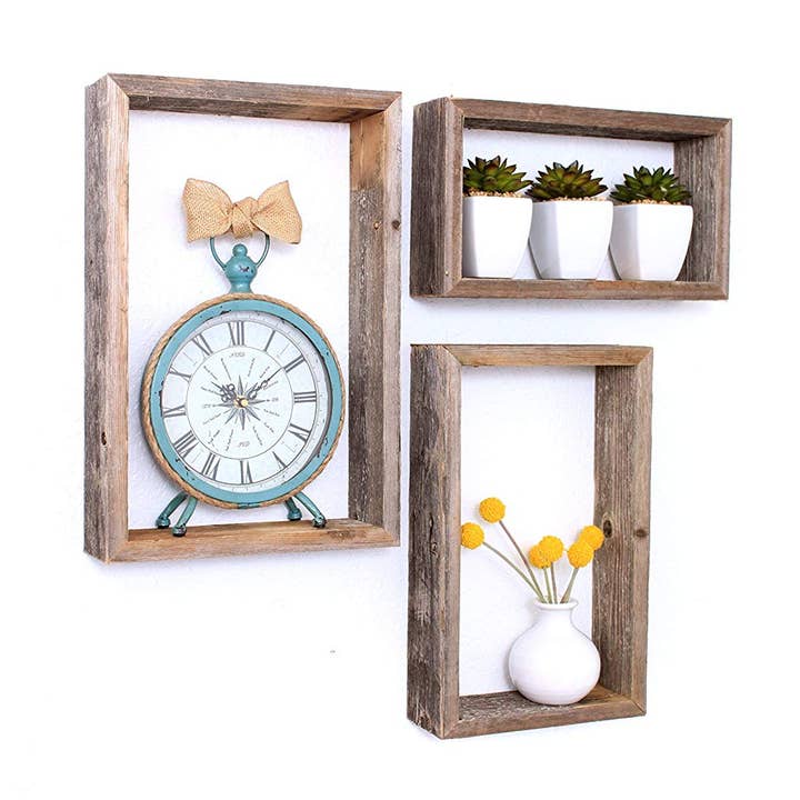 Rustik bondgård uppsättning med 3 rektangel Shadow Box Hyllor för wholesale av HomeRoots