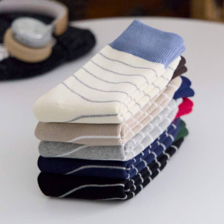 Mænds tykke stribede bomuldsstrømper – bløde og holdbare for engroshandel hos Happy Knits