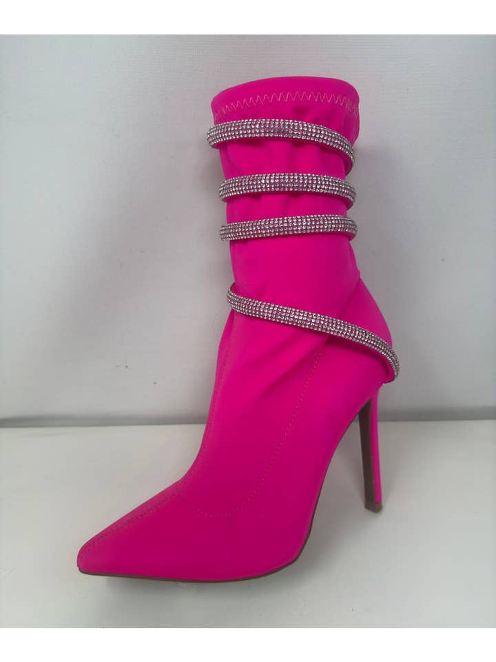 Mars Sky Shoes Wholesale - Wholesale Sock Boots - Women's - Wild Diva Women Rhinestone Wrap Strap Heeled Sock Boots2