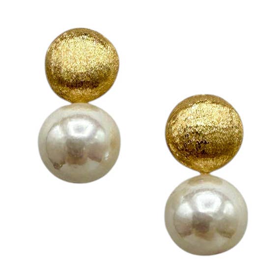 376-01-G | TEXTURED BRUSH MATTE SILVER POST W/ PEARL DROP for wholesale by Girl With A Pearl