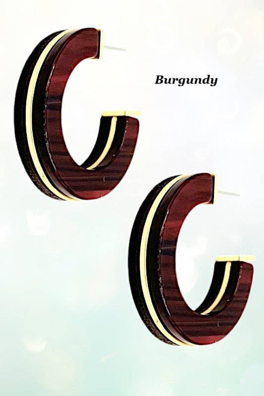 Andrea Bijoux – wholesale Hoop earrings – Acetate Wood Accent Semi Hoop Earring2