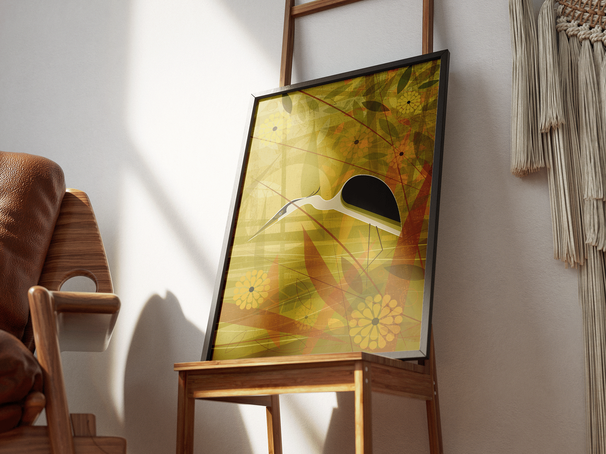 Mr Watson Design – wholesale Art print – Heron hunting by the lake  - Retro print3