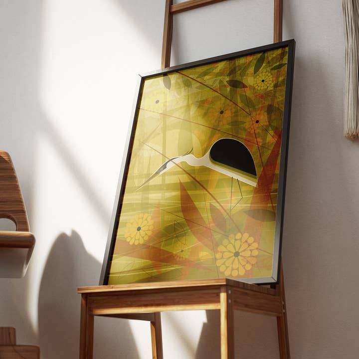 Mr Watson Design - Vente Affiche d'art - Héron chassant près du lac - Impression rétro3