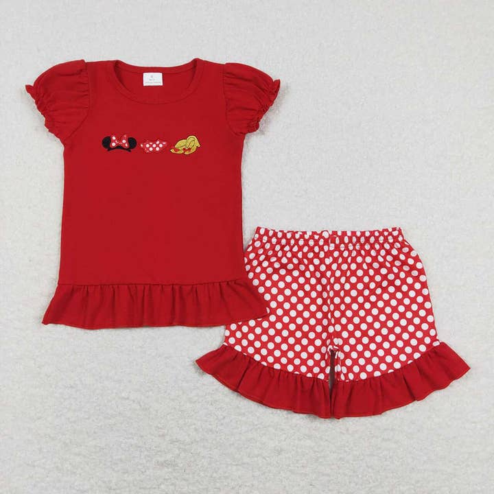 Aier Wholesale - Wholesale Top & Short Set - Kids - Baby Girls Red Bows Shoes Tee Shirts Shorts Outfits Clothes