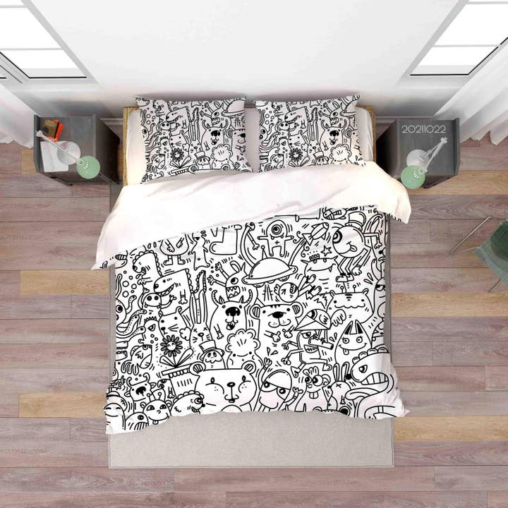 Juego de funda nórdica de graffiti artístico de monstruo abstracto 3D, juego de ropa de cama, funda de edredón, fundas de almohada 42 para venta al por mayor de Jess Art Decoration
