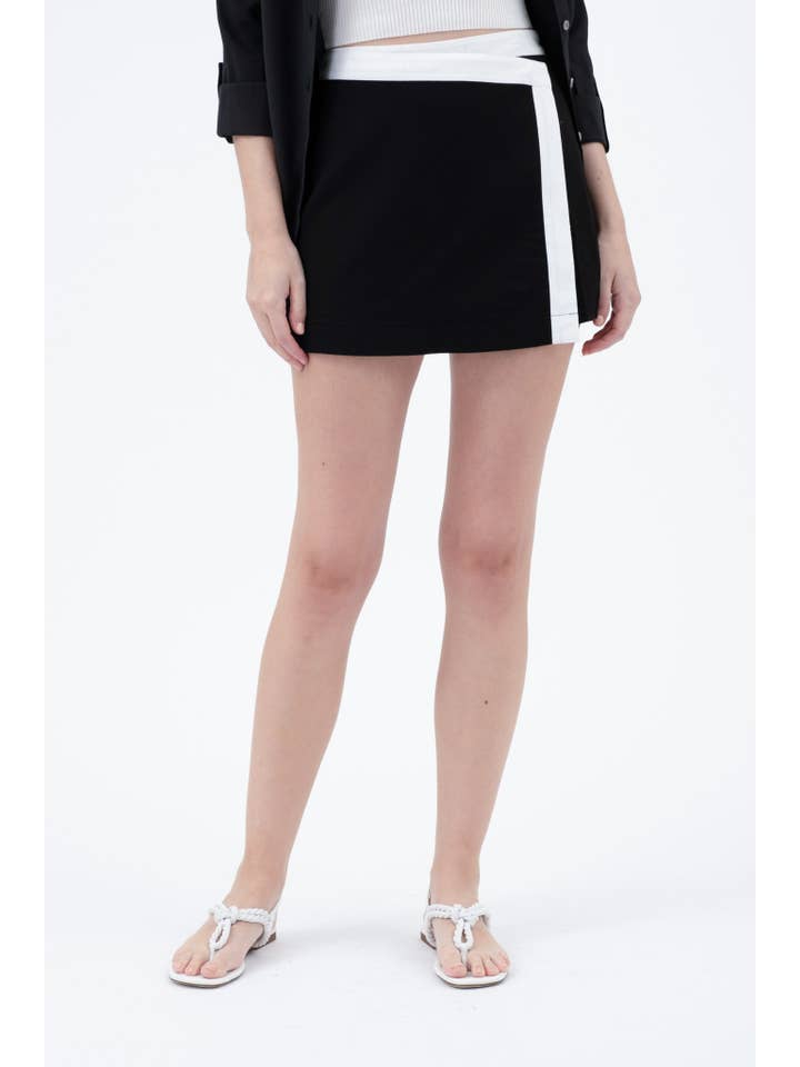 The Workshop Studio - Wholesale Skirt - Women's - CONTRAST TRIM WRAP MINI SKIRT WITH SHORTS