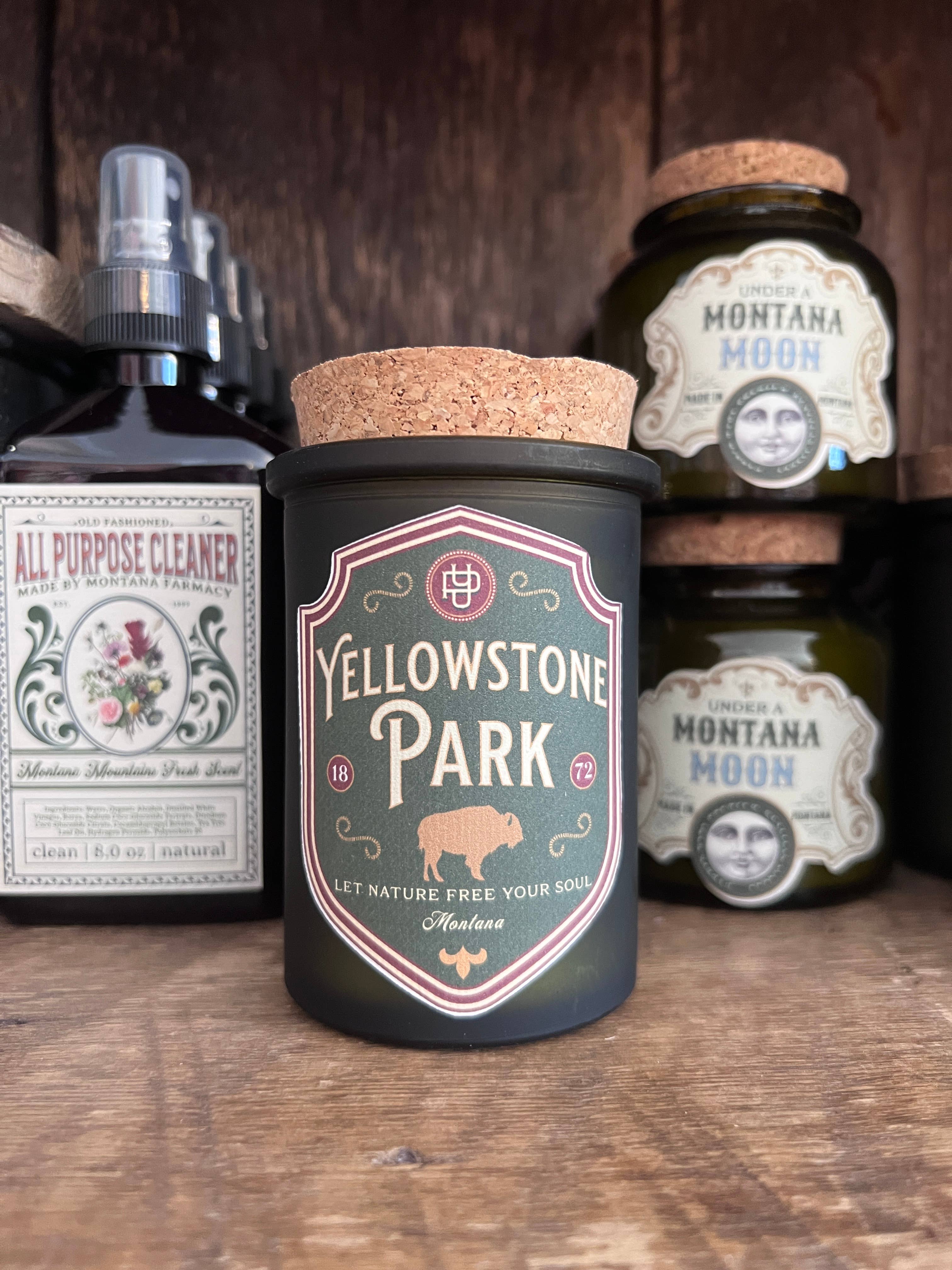 Montana Farmacy - Vendita all'ingrosso Candela in vasetto - Candela Yellowstone National Park con Stemma Montana Wyoming Idaho3