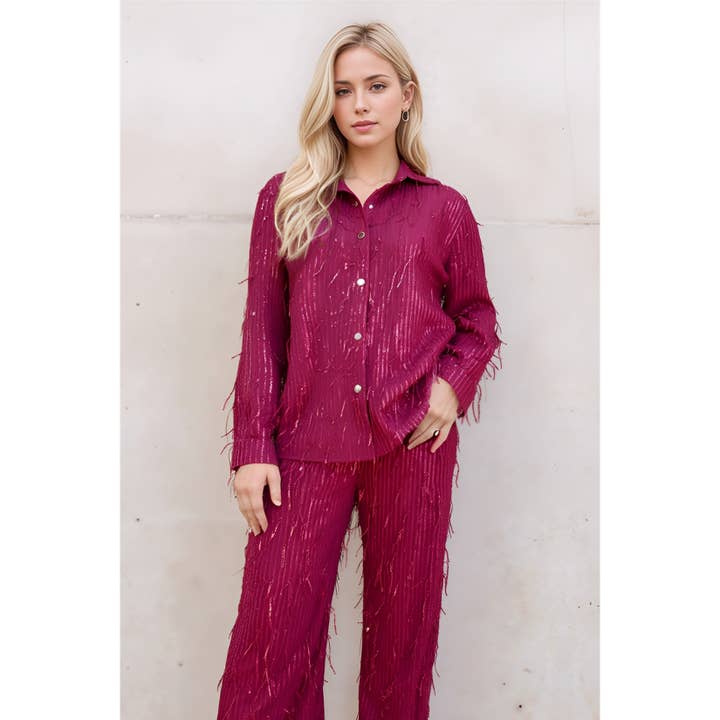 X9933CS Sequin Fringe 3-Piece Pants Set for wholesale by XHHH Inc