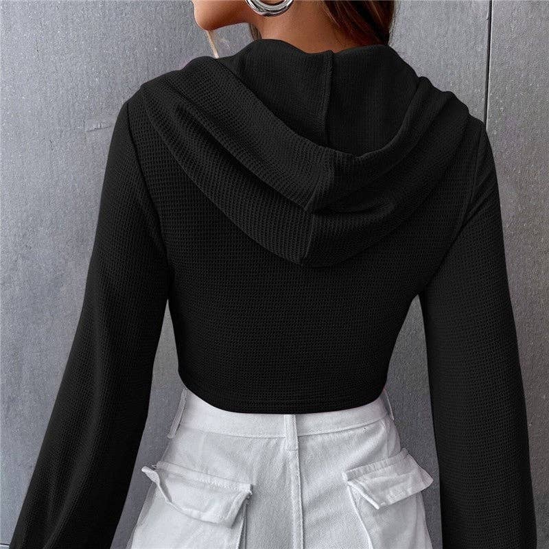 NOIR Haut deux pièces court à capuche Slim Fit de couleur unie en vente sur Faire3