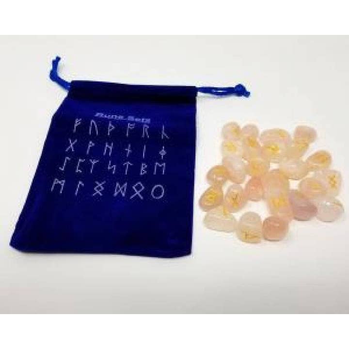 Rose Quartz Rune Set for wholesale by GREENROOTS USA LLC
