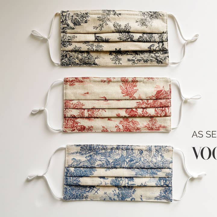 Toile de Jouy Pleated Face Mask, Set Of 3, With Nose Wire for wholesale by Homesite