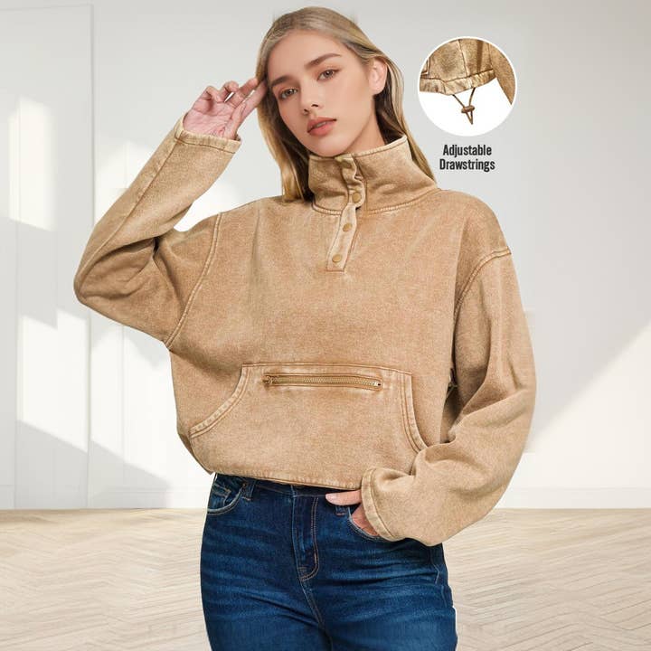 42POPS - Wholesale Sweatshirt – Women's - ,,...Acid Wash Fleece Pullover w/ string hem4