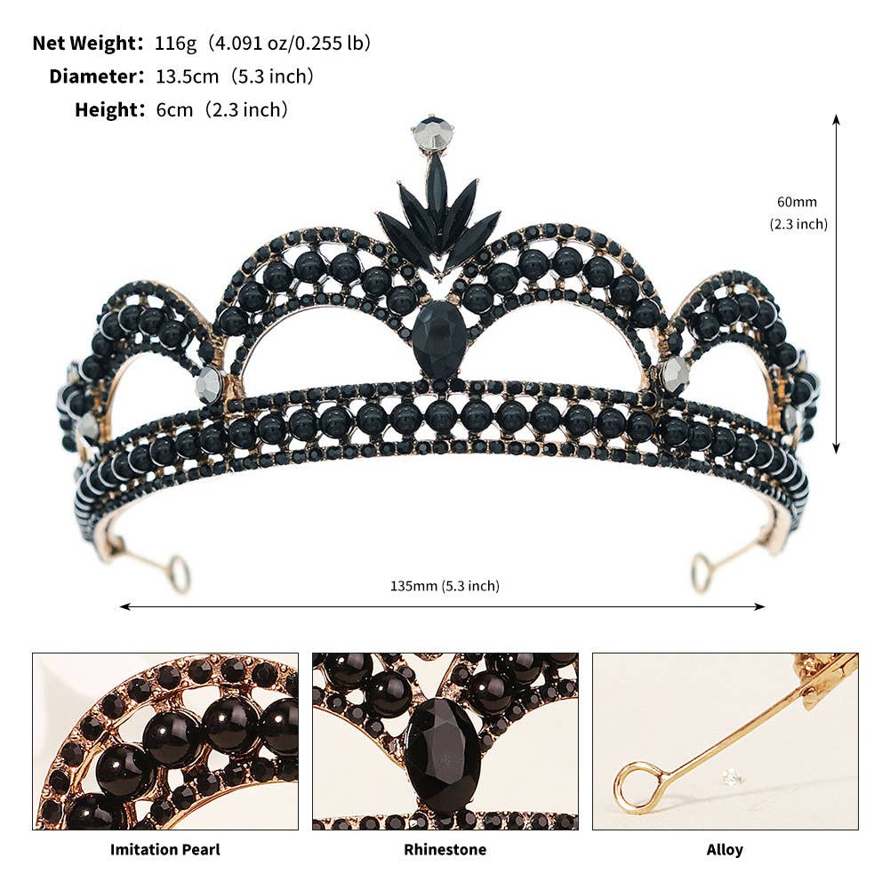 Tourtiwi - Wholesale Tiara - Women's - Obsidian Tiara Rhinestone Alloy Headdress Black Crown49