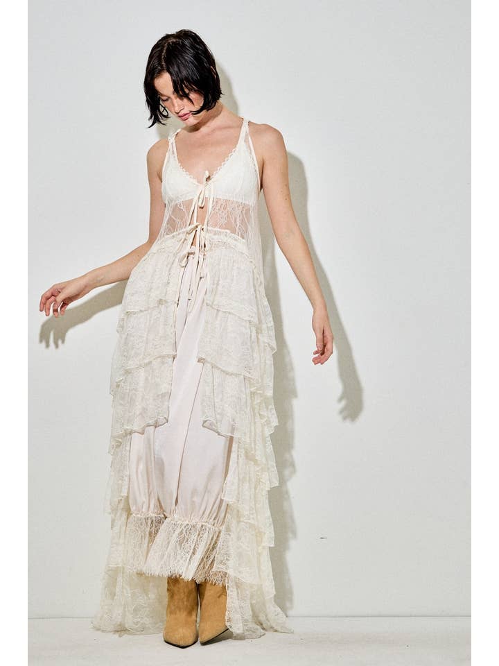 Baevely by Wellmade USA - Vendita all'ingrosso Camicetta - Donna - Spolverino a balze con volant in pizzo romantico1