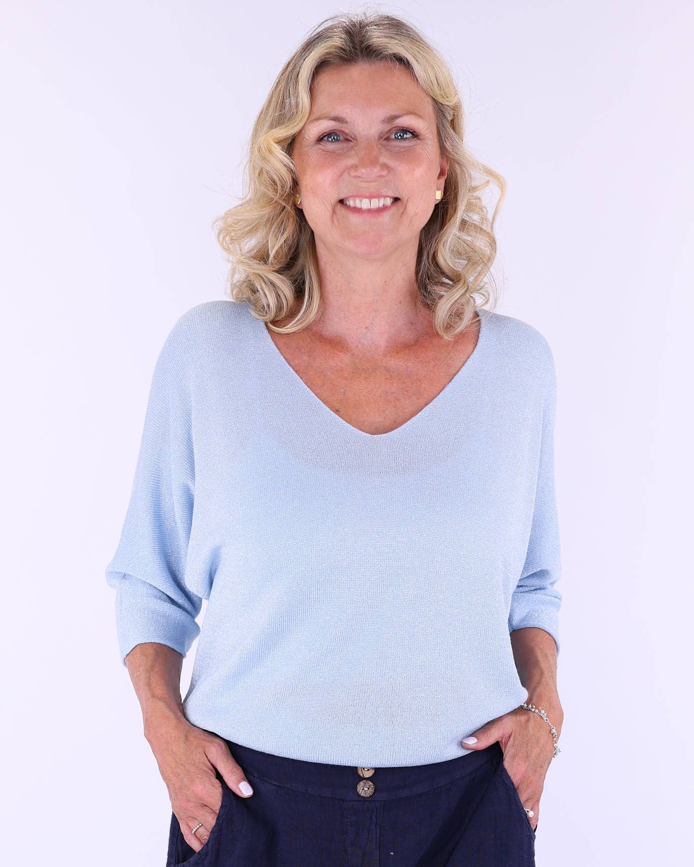 Cadenza Italy Ltd – wholesale Knit top – Women's – Modal Blend V Neck Sparkle Top10