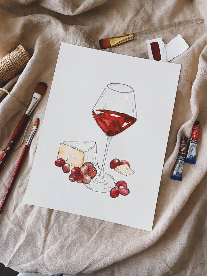 Bordeaux Watercolour Art Print for wholesale by Kathleen Lauren Creative Arts