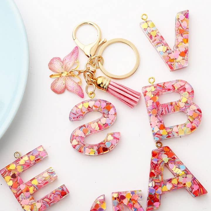 ACCITY - Wholesale Keychain - Women's - Glitter Resin Letter Butterfly Keychain_CWMM686628