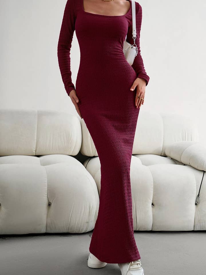 Lily Clothing - Vente Robe – femme - CWDMD0560_WOMEN ROBE MAXI LONGUE SEXY À COL CARRÉ ET COUPE MOULANTE8