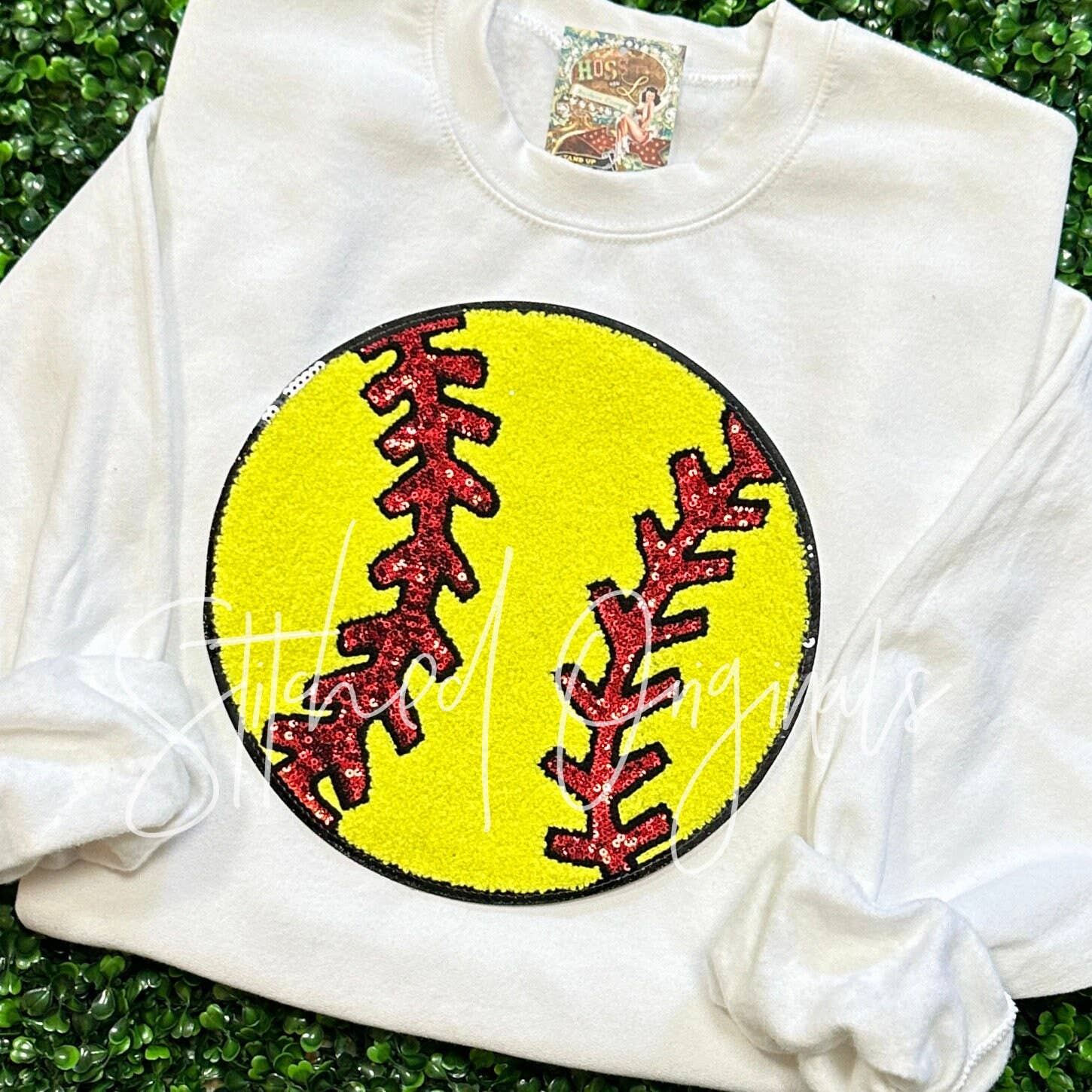 Stitched Originals - Wholesale Patch - Softball LARGE Patch, Red Sequins, diy patch, iron on patch