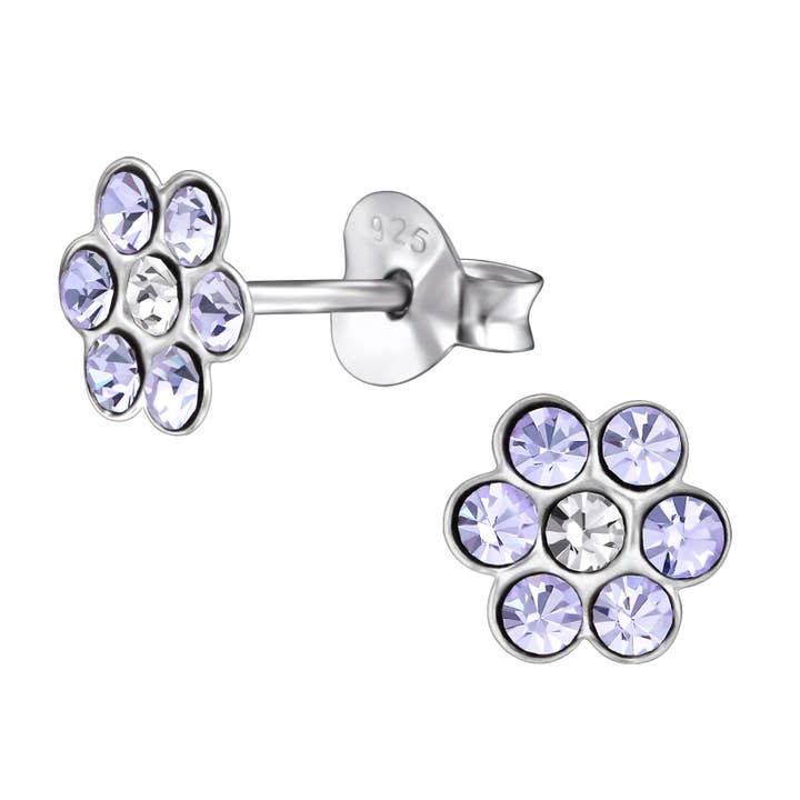 Girl's 925 Sterling Silver Post Earrings - Crystal Flower for wholesale by Snazzy Girls