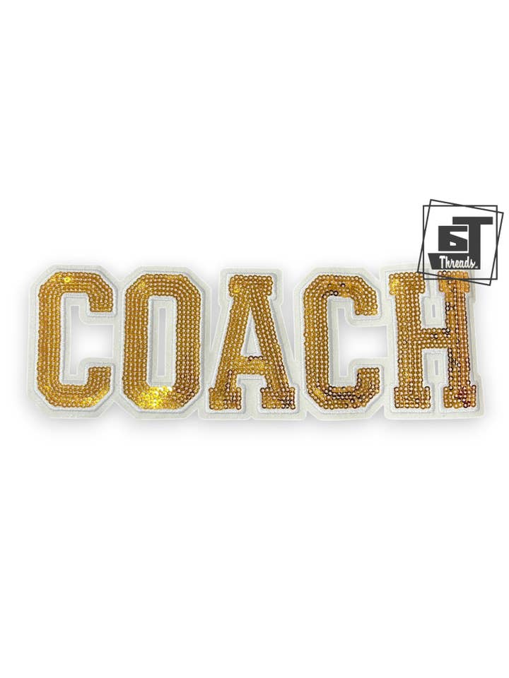 Gold Sequin Block Letter Coach....Patches Only for wholesale by 6j Threads LLC