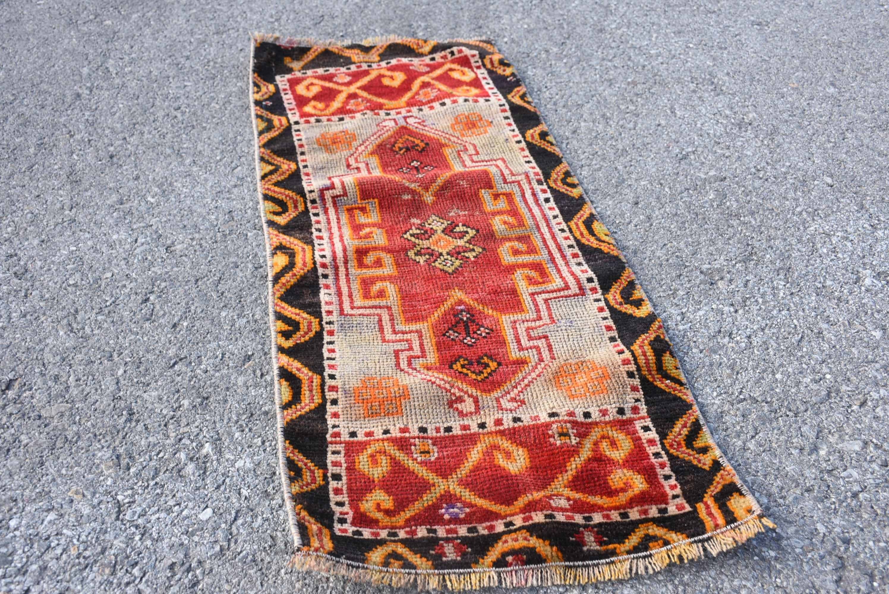 Vintage Rugs Loom - Vendita all'ingrosso Tappetini da bagno - Tappeto Patchwork Kilim Rosso Fatto a Mano, Tappeto di 1,3x3,1 Piedi Quadrati7