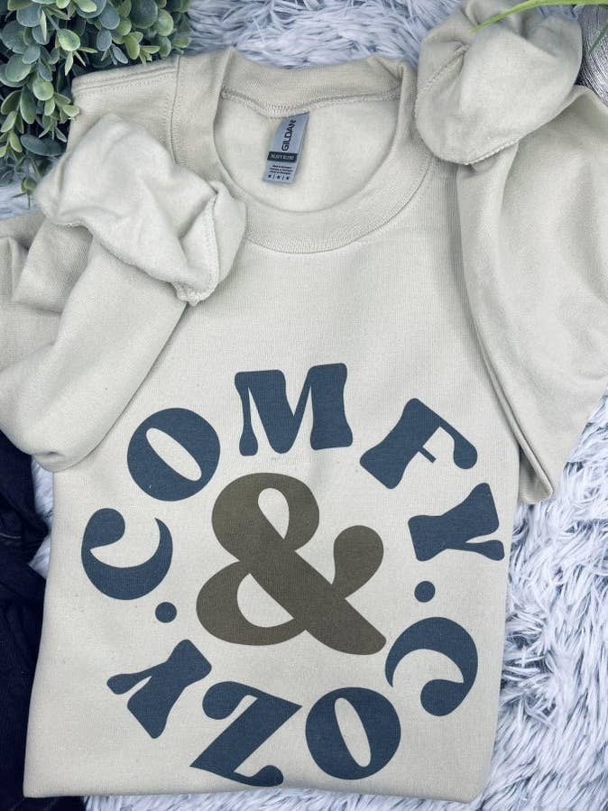 Tan Sweatshirt Comfy & Cozy (Gildan Sweatshirt) for wholesale on Faire0