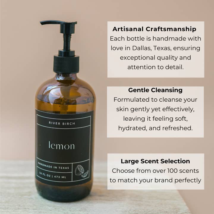 River Birch Candles - Wholesale Hand Soap/Wash - 16oz Amber Hand Soap Unlabeled for Private Label - Brandless2