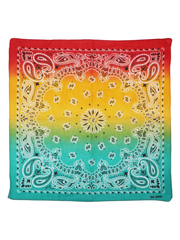 Paisley Vibrant Ombre Gradient Cotton Bandana for wholesale by Cap Zone