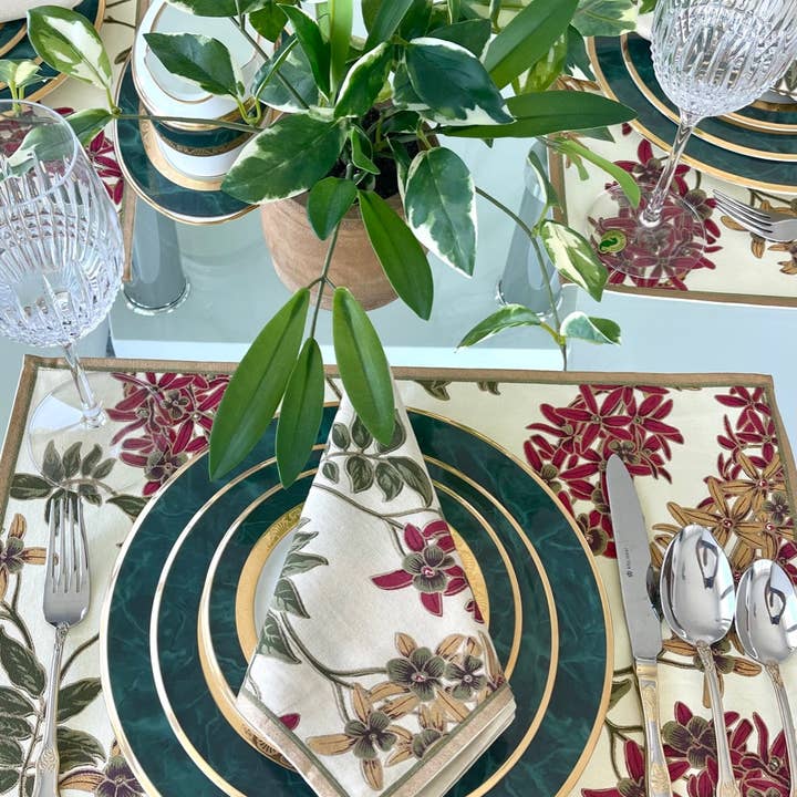 Hand-printed table mats and napkins- Set of 6 each- Anya Phalsa for wholesale by Wildflower Blue