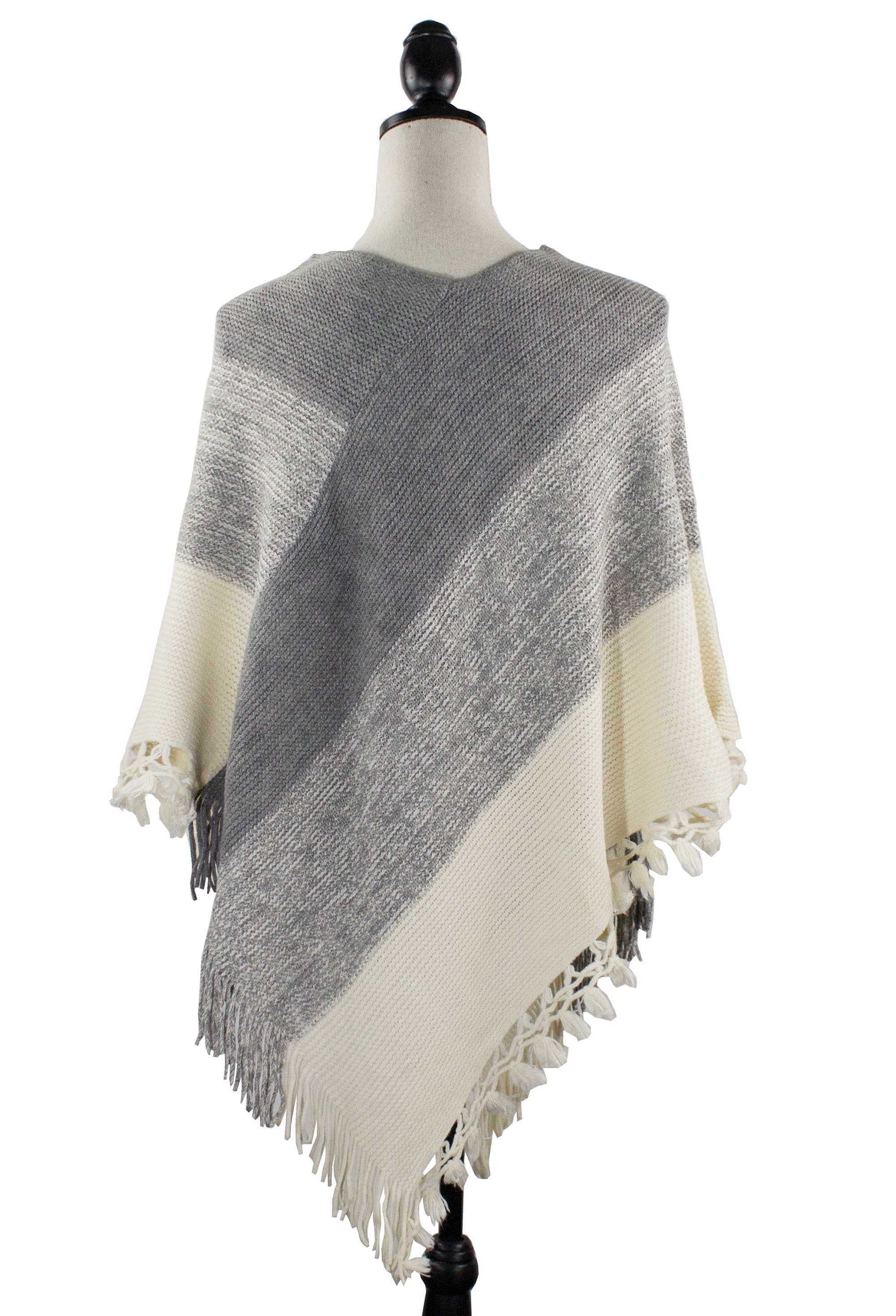 Fennco Styles - Venta al por mayor Poncho - Mujer - Suéter Poncho de Bloques de Color con Flecos15