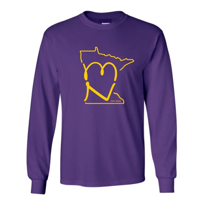 MN Love (Minnesota Love) Purple & Gold Long Sleeve T-Shirt for wholesale by Wear.Love
