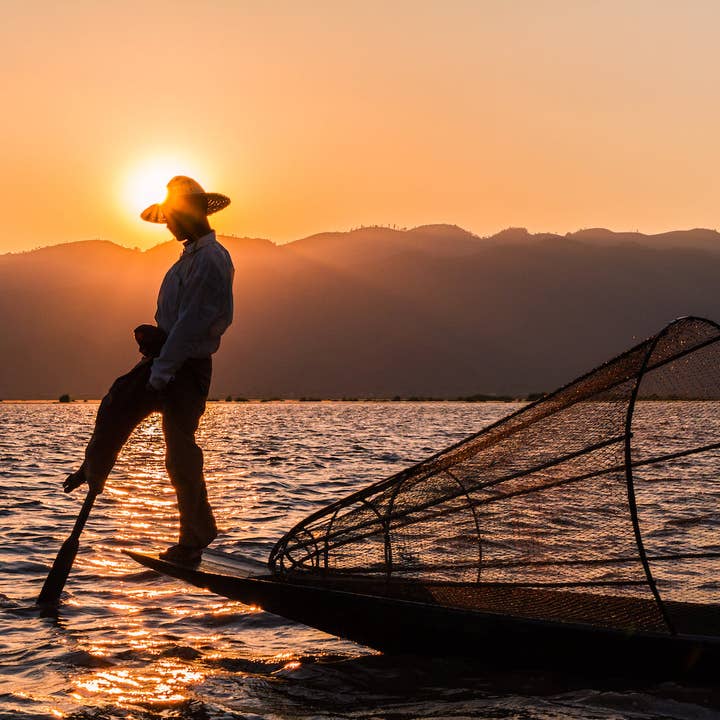 Sunset Fisherman | Inle Lake, Myanmar for wholesale by Passport Puzzles