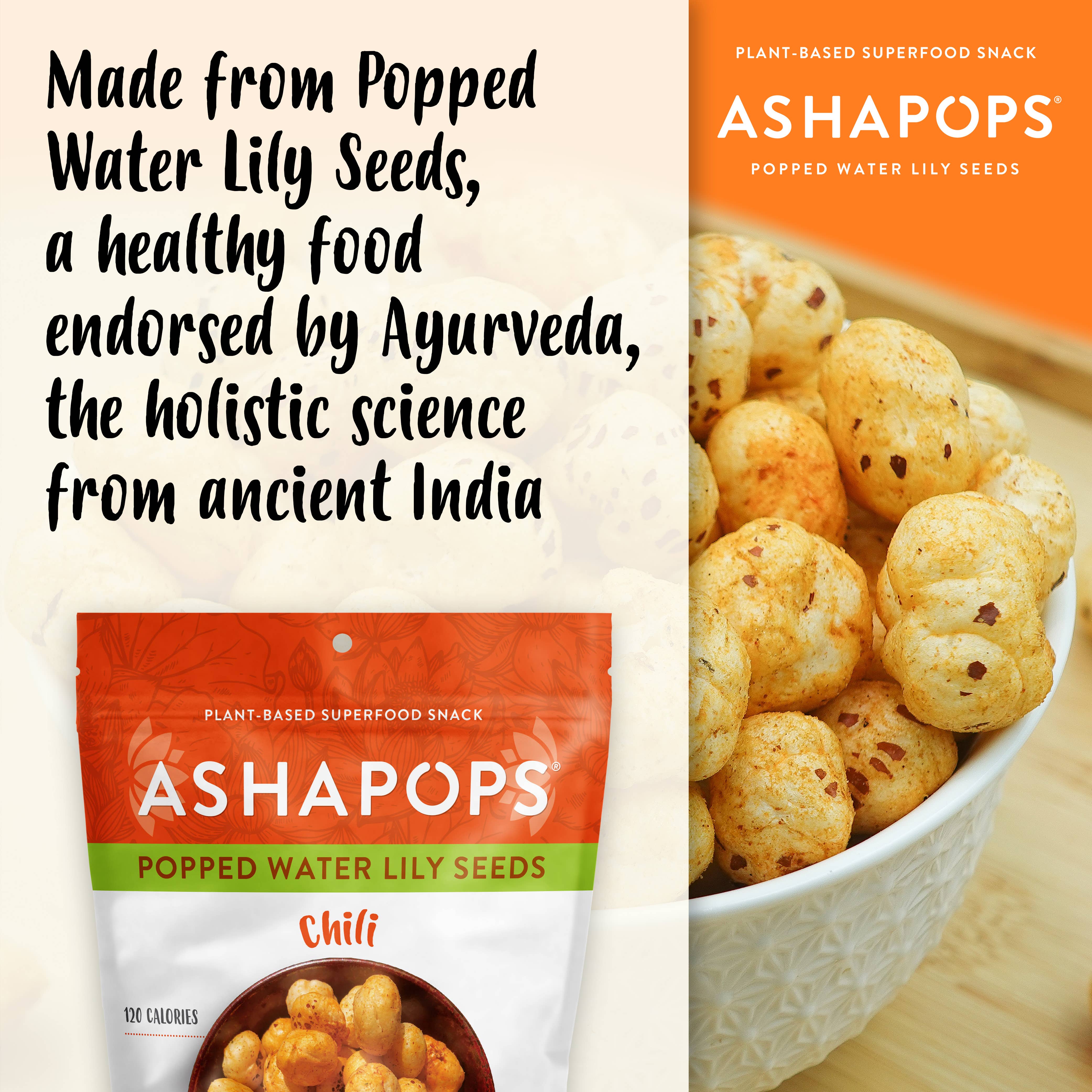 AshaPops - Wholesale Puffed Snack - 1oz Chili Lime - AshaPops Popped Water Lily Seeds4