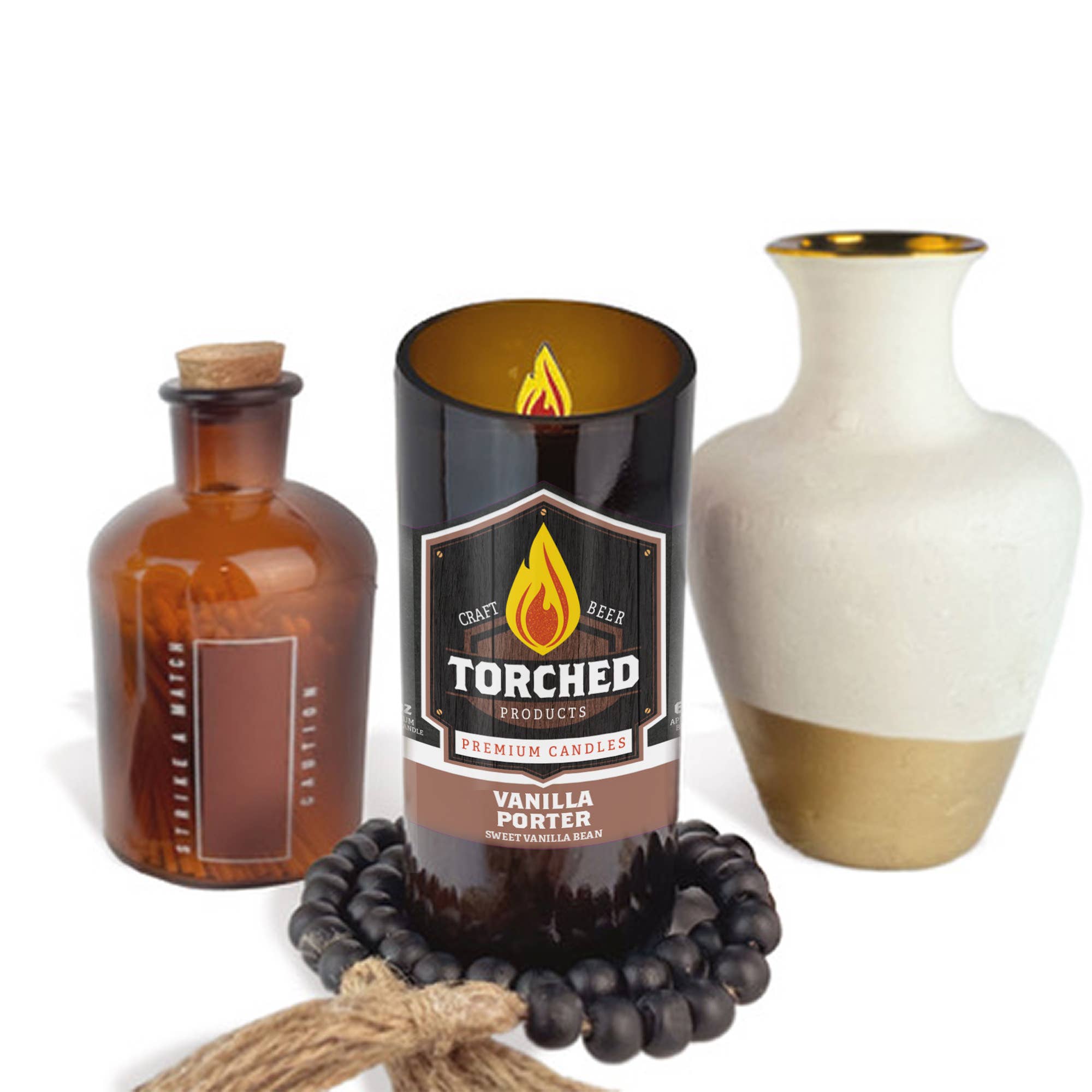 Torched Products - Wholesale Jar/Filled Candle - Torched Beer Bottle Candle 8 oz - Vanilla Porter1