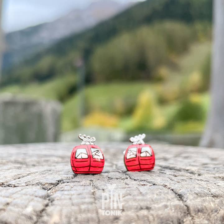 PinTonik – Großhandel Ohrstecker – Ski Gondola Ohrstecker — lustige Apres-Ski-Holzohrringe