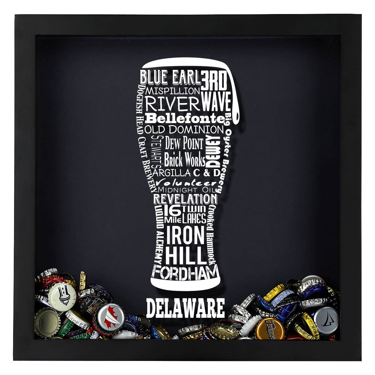 Torched Products - Vendita all'ingrosso Decorazione da parete 3D - State Beer Cap Shadow Box, nero, tipografia della birra artigianale7