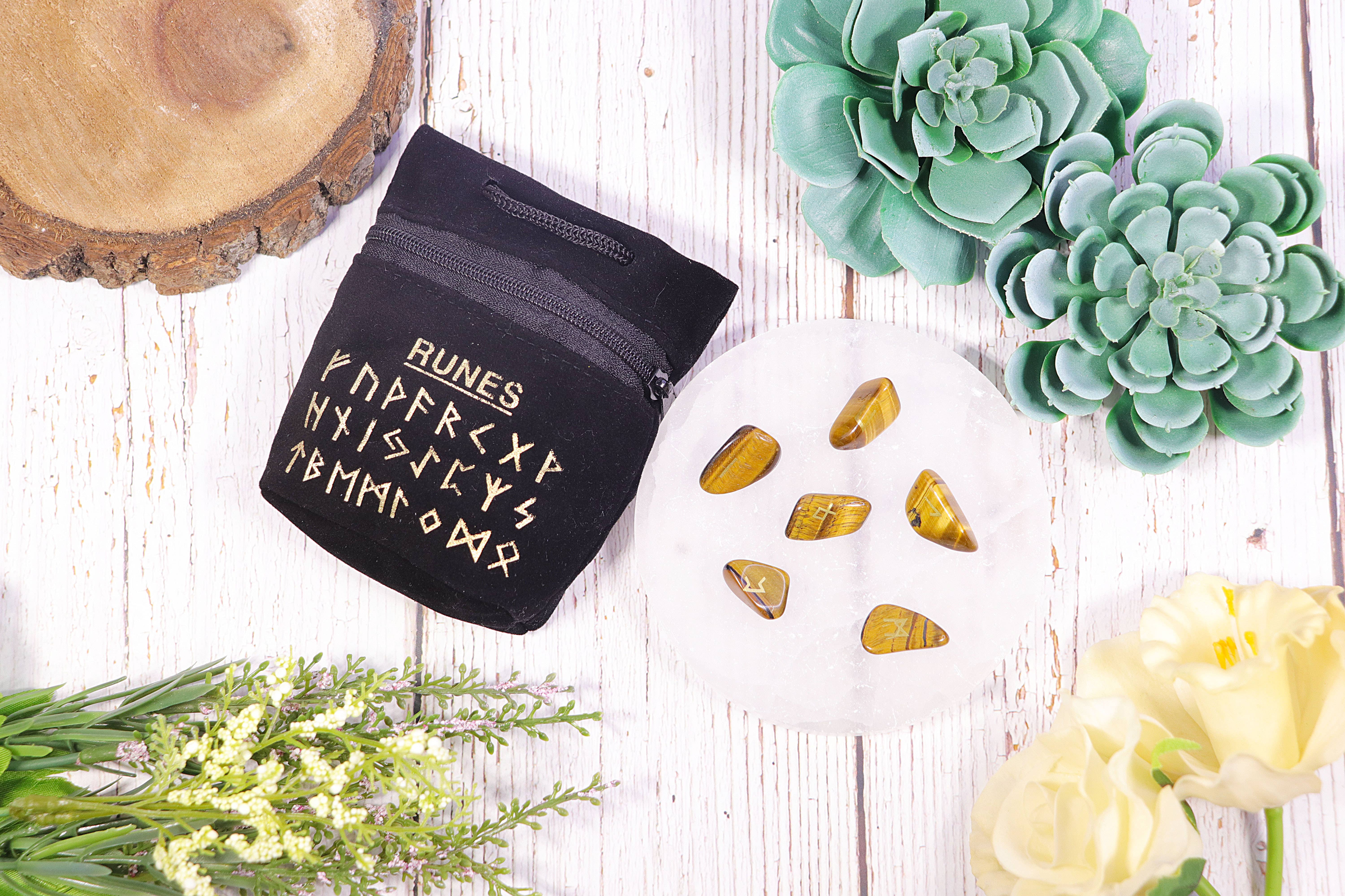 Natures Artifacts Inc - Wholesale Spiritual Stone/Crystal - Tiger's Eye Rune Stone Set in Velvet Bag with Info card7