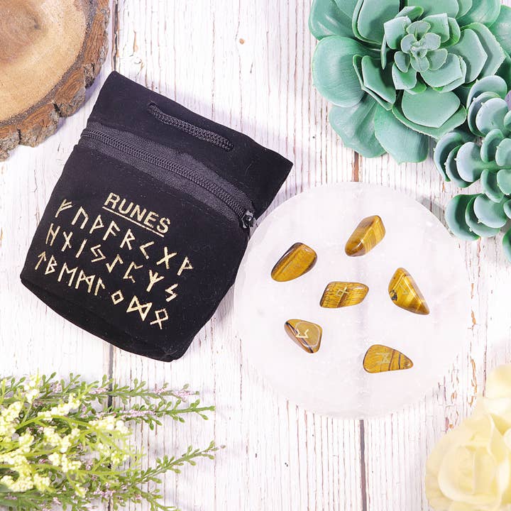 Natures Artifacts Inc - Wholesale Spiritual Stone/Crystal - Tiger's Eye Rune Stone Set in Velvet Bag with Info card7
