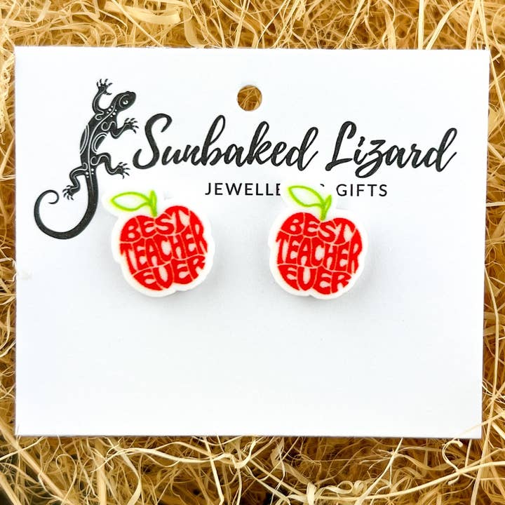 Best Teacher Ever Studs | Teacher Earrings | Apple Earrings for wholesale by Sunbaked Lizard Jewellery & Gifts