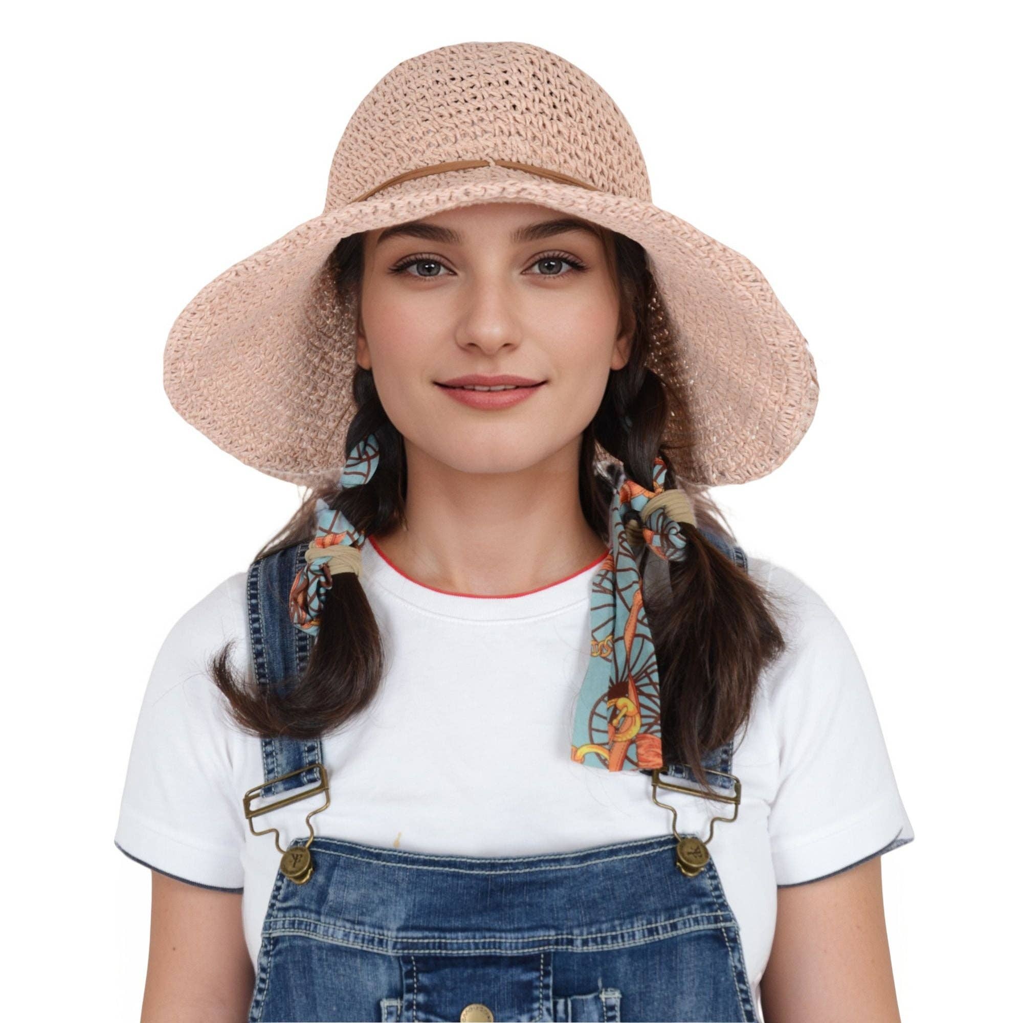 AK Brand - Wholesale Straw Hat - Women's - Woven Floppy Sun Hat with Rounded Crown and Decorative Bow D2