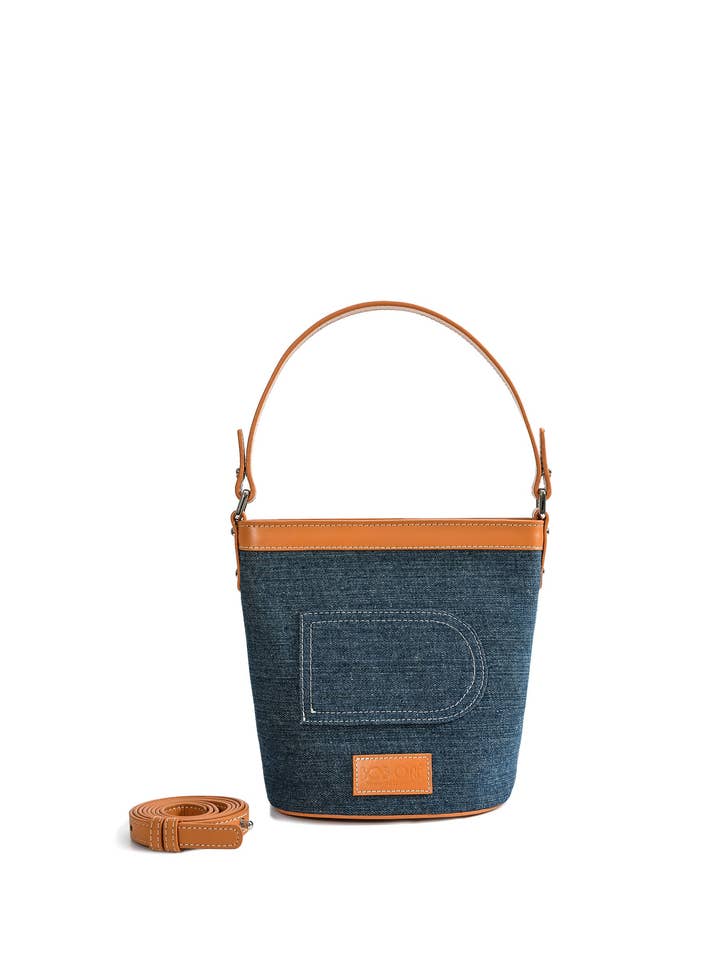 Borsa a secchiello Dorothy Middle Size, Denim per la vendita all'ingrosso da parte di Bob Ore Blue Collection