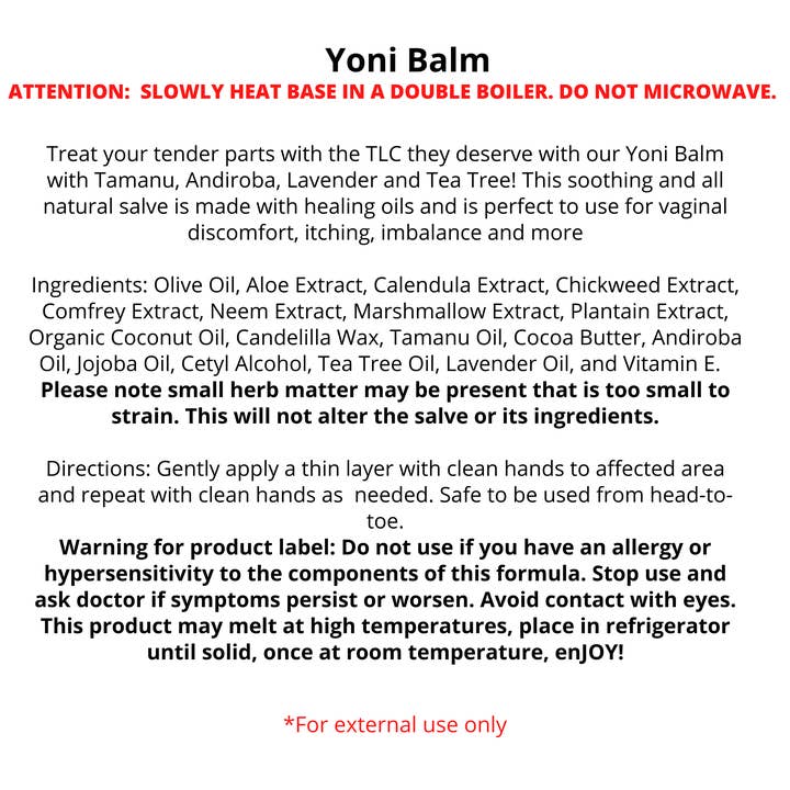 R. Drew Naturals, LLC - Wholesale Feminine/Menstrual Support Drops - Bulk - Yoni Balm Salve with Tamanu - You Package and Label