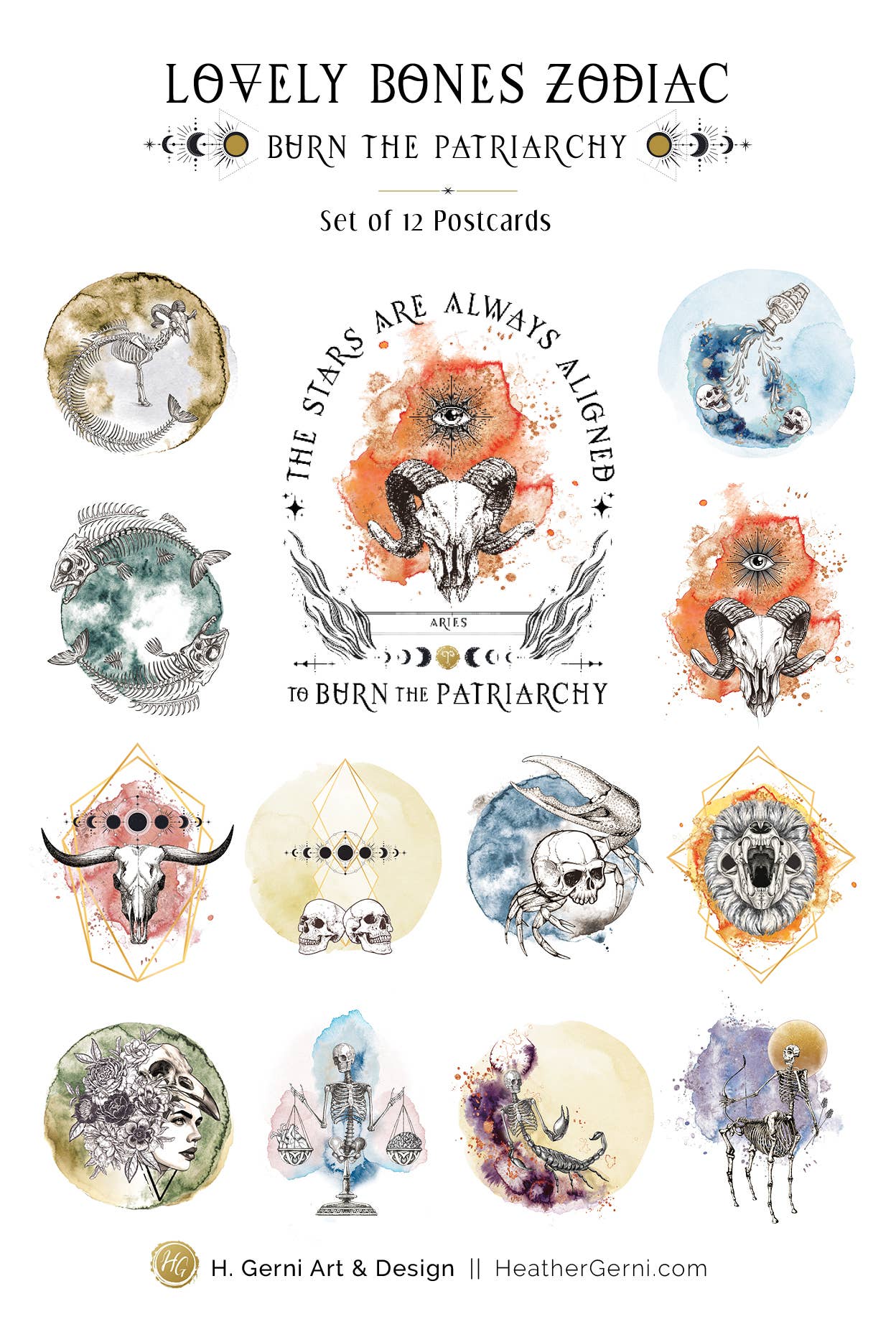 Heather Gerni Art & Design - Wholesale Postcard Set - Burn the Patriarchy Postcard Set1