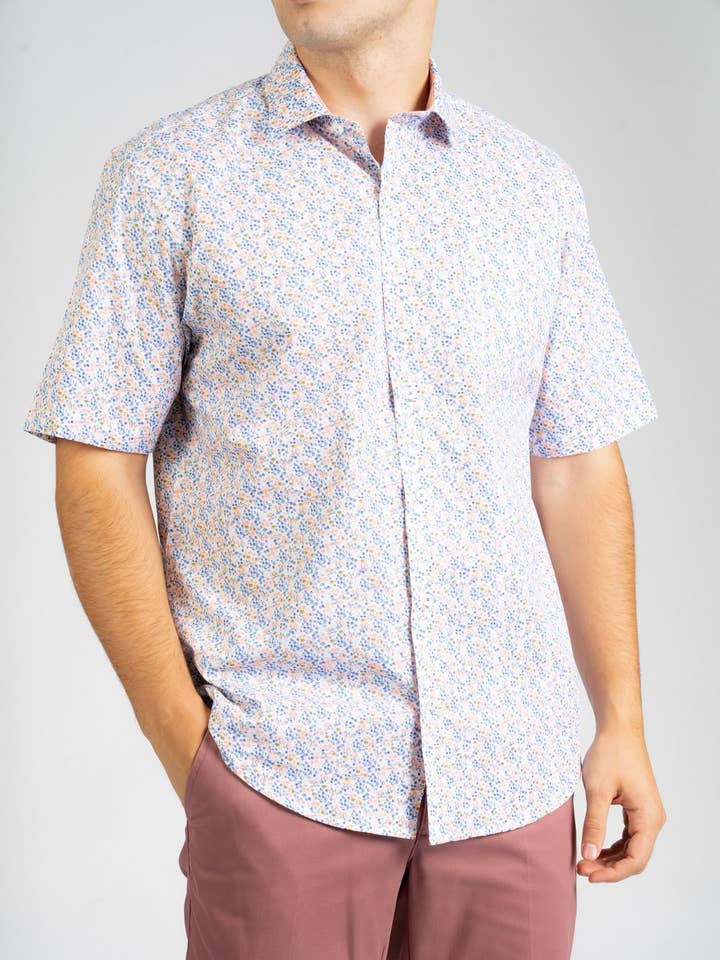 Bl7 Camicia floreale casual a maniche corte per la vendita all'ingrosso da parte di Carabou