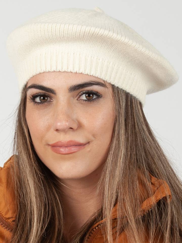 HBL1108-SOPHIA SWEATER BERET-IVORY for wholesale by Lucca Couture