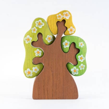 Árbol primaveral de madera con rompecabezas de tres coronas, flores grandes para venta al por mayor de PoppyBabyCo